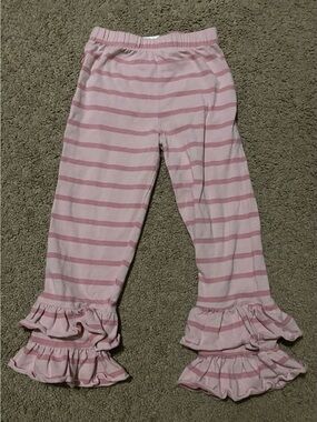 Ruffle Butts Pink and Light Pink Striped Ruffle-Hem Pants
